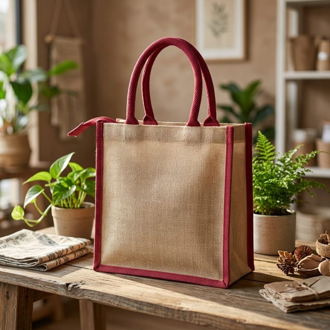 Green Fem Jute Bag Zip