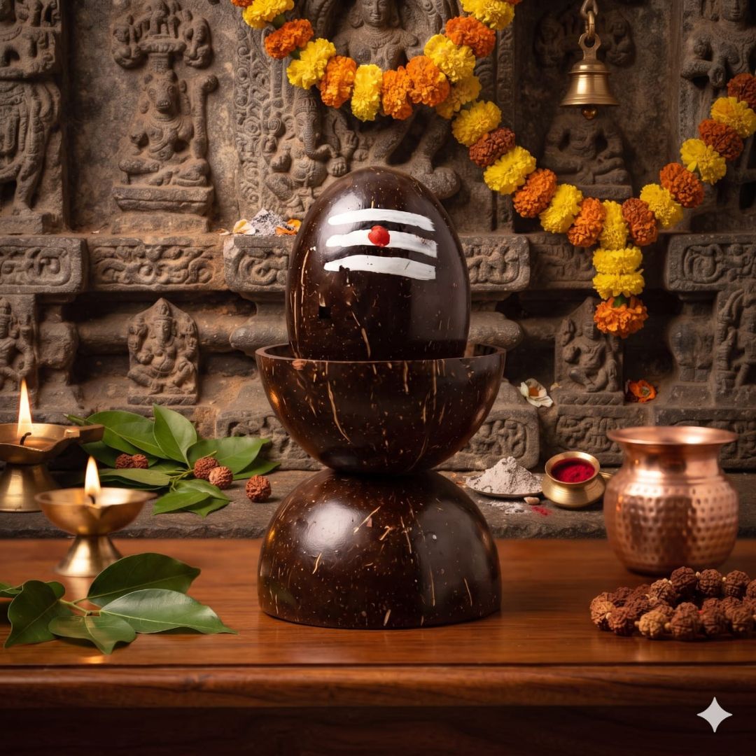 Kottravai Handmade Coconut Shell Shiva Lingam Idol