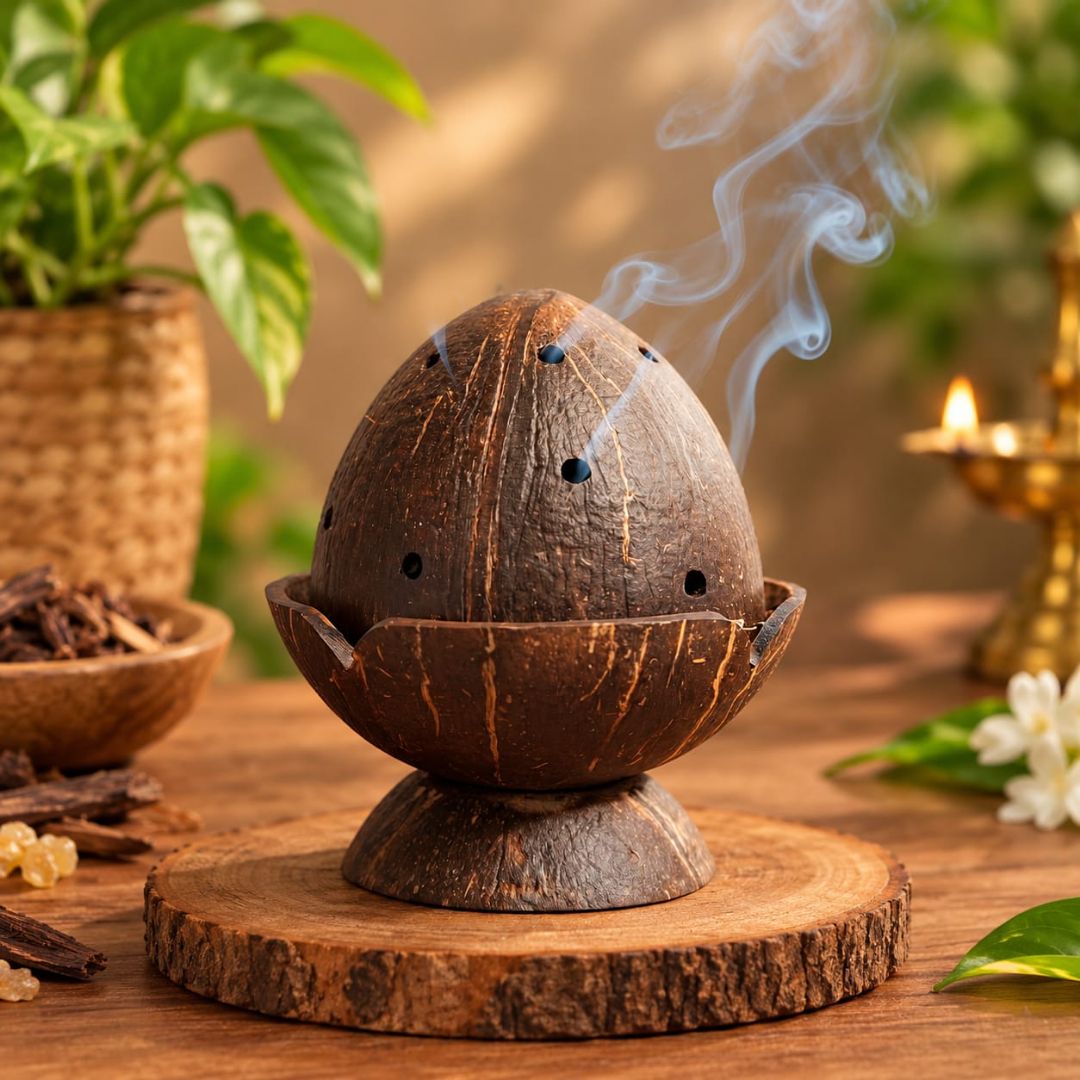 Kottravai Handmade Coconut Shell Dhoop Stand