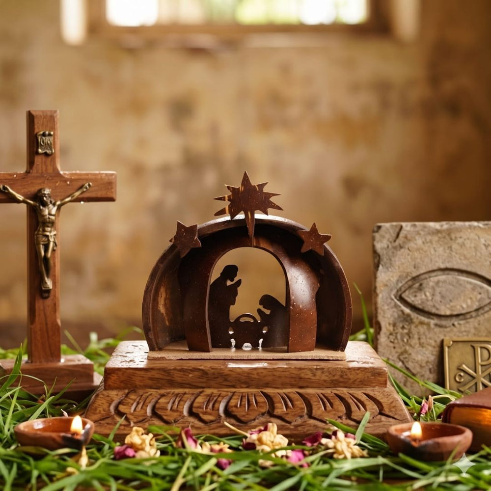 Kottravai Handmade Coconut Shell Nativity Set