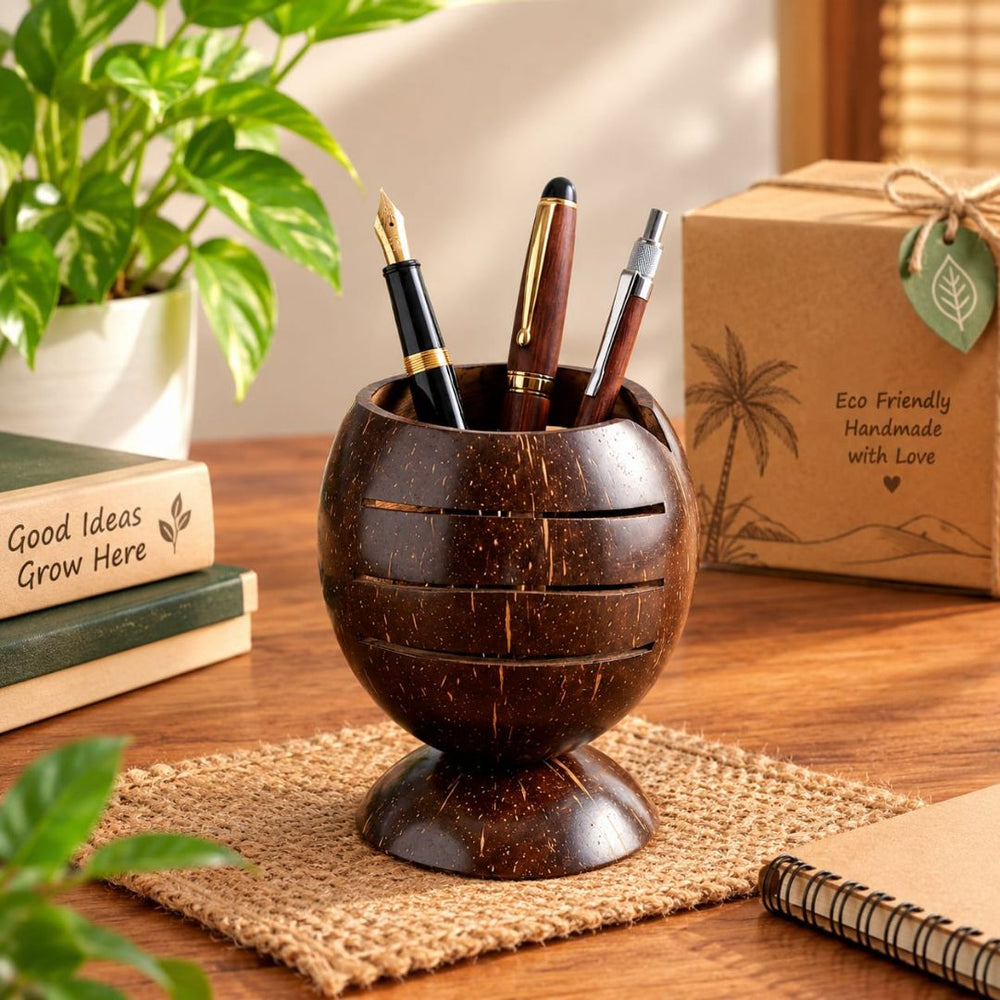 Kottravai Handmade Coconut Shell Pen Holder