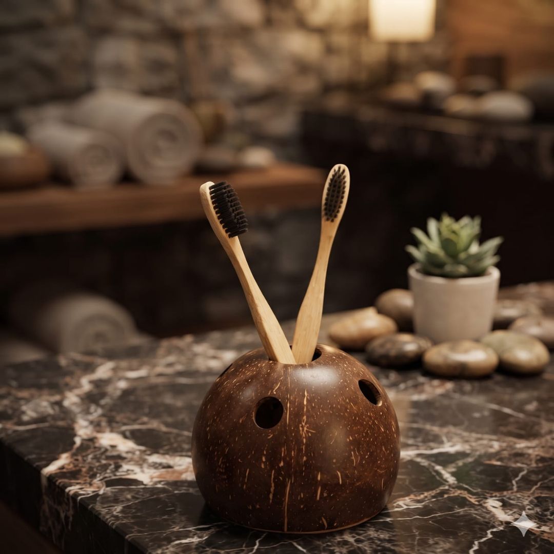 Kottravai Handmade Coconut Shell Toothbrush Holder