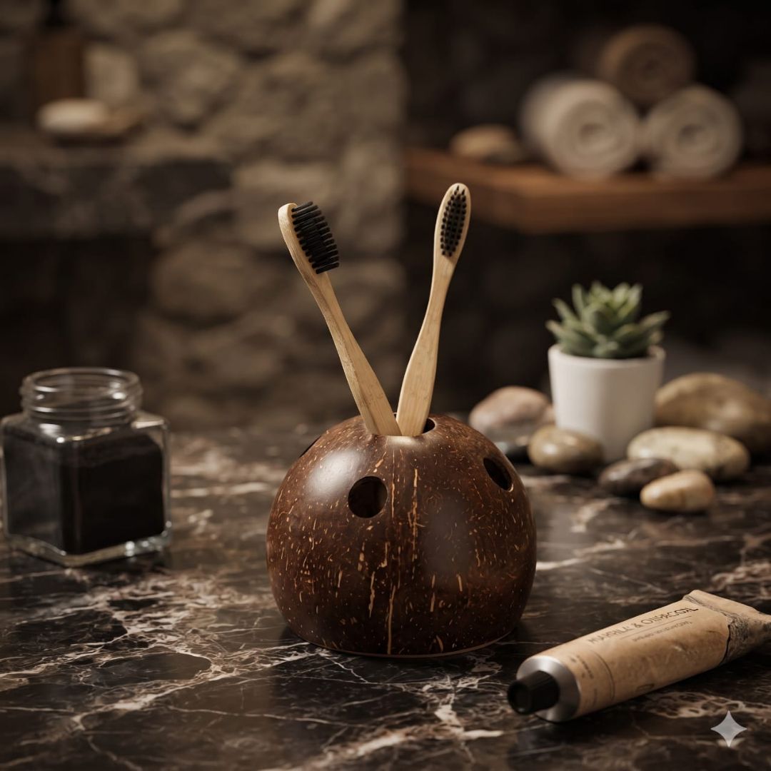 Kottravai Handmade Coconut Shell Toothbrush Holder